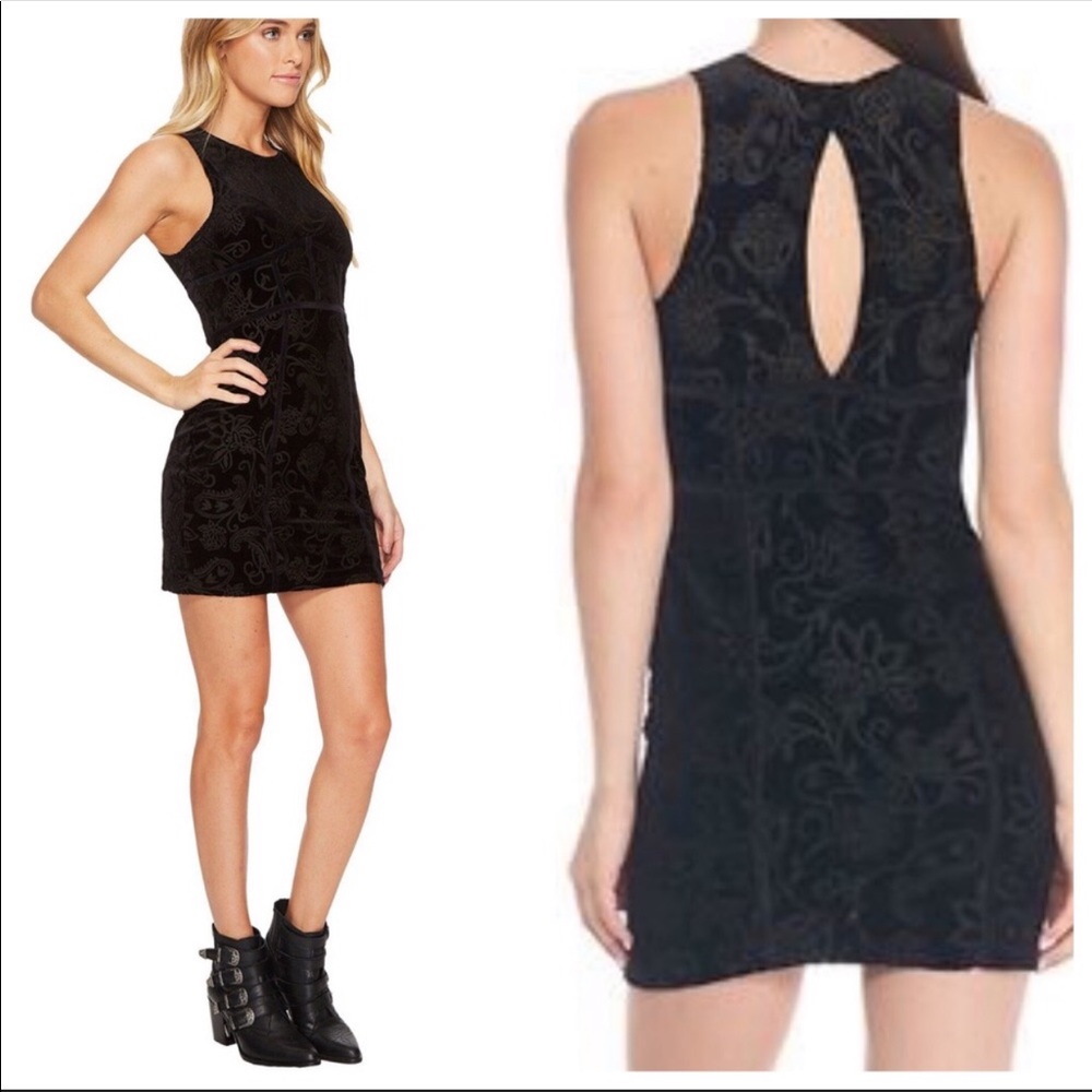 Free People Black Velvet Bodycon Burnout Dress NWT